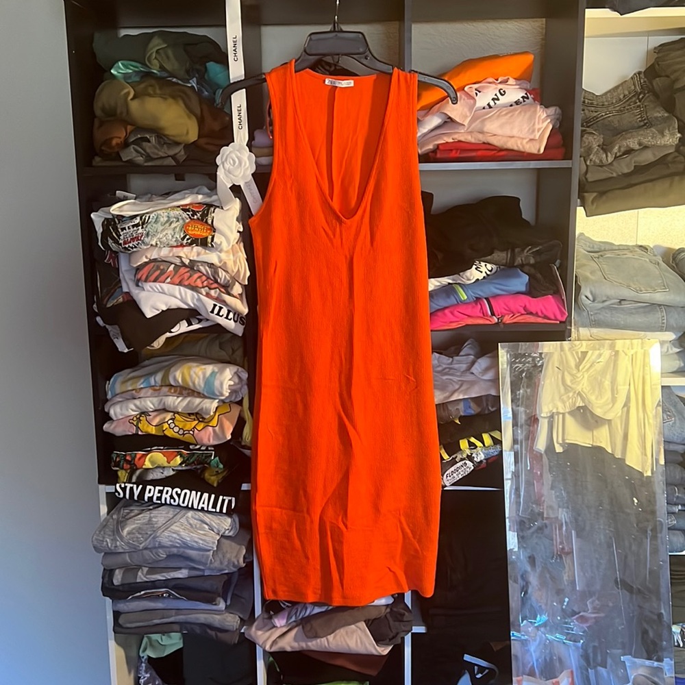 Orange Zara dress v neck